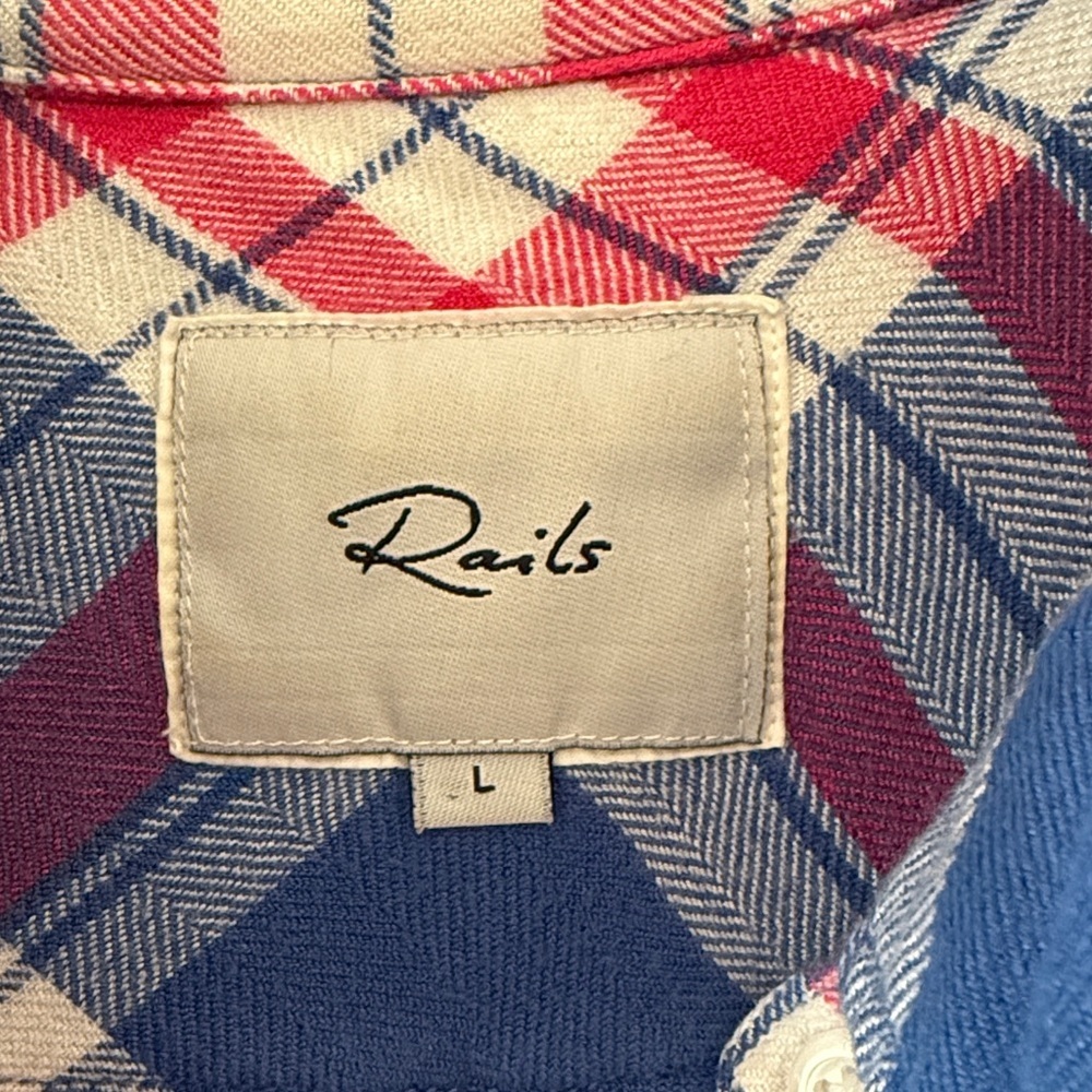 Rails Red m, White and Blue Plaid Shirt Sz L - Picture 2 of 4